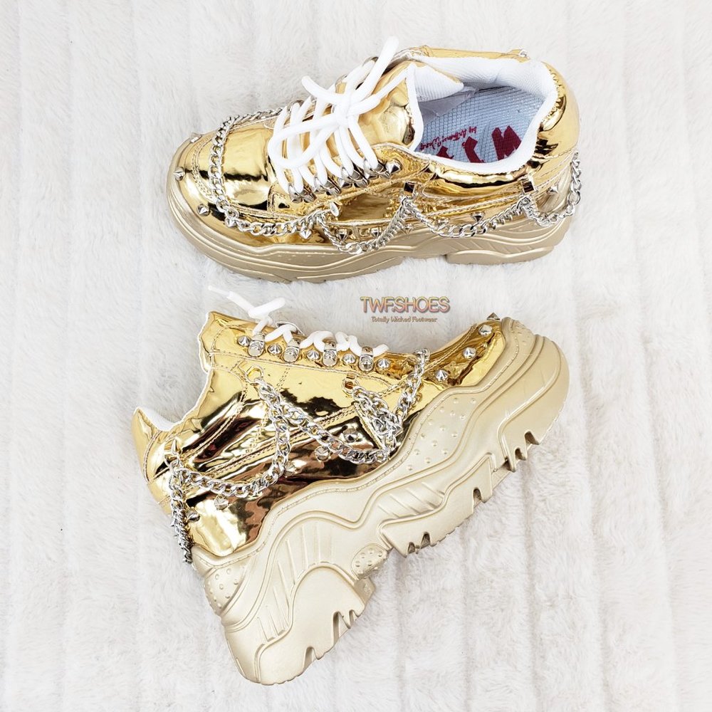 Space Candy Platform Mirror Gold Wedge Sneaker Wang